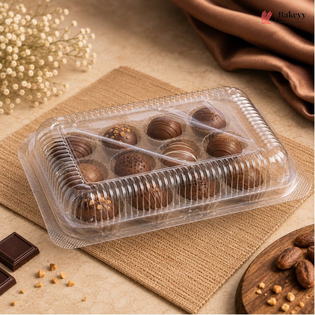 12 Cavity | Clear PET Chocolate Truffle Box with Hinged Lid | Pack of 25