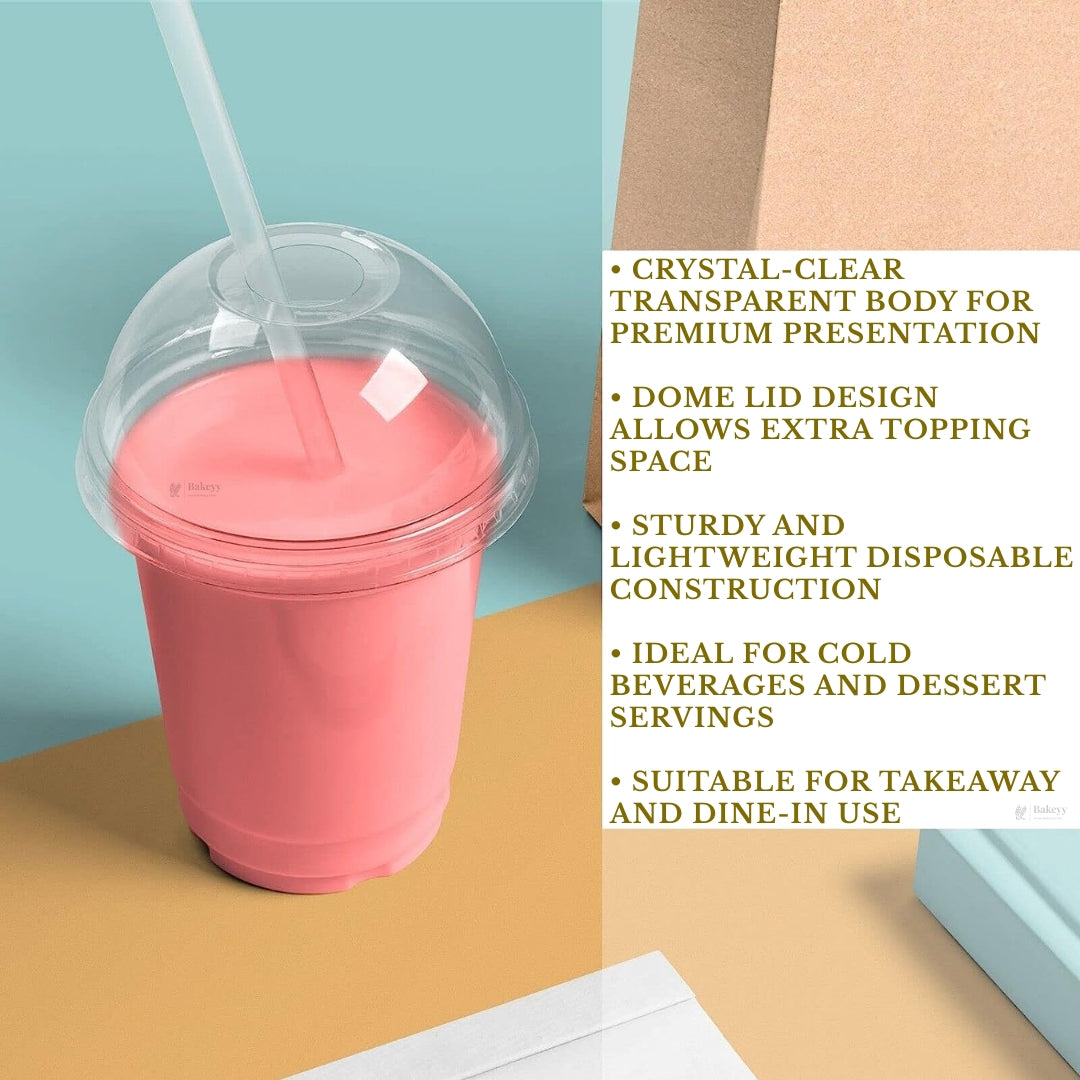 
350 ml & 500ml Clear Plastic Dome Lid Cup | 2 Capacity Options | Transparent Disposable Beverage Cup | Pack of 50
