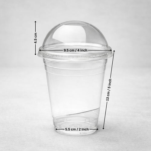 
350 ml & 500ml Clear Plastic Dome Lid Cup | 2 Capacity Options | Transparent Disposable Beverage Cup | Pack of 50
