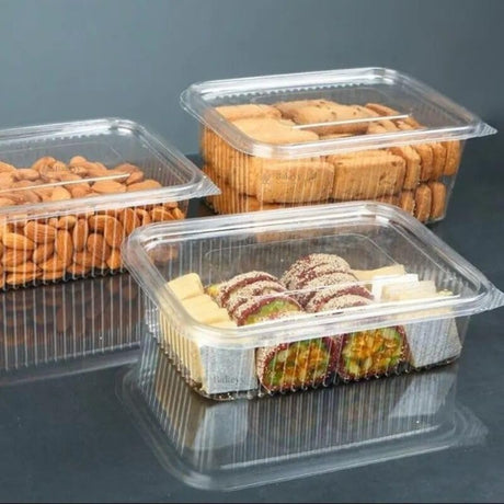 Clear Plastic Food Container with Hinged Lid | Transparent Takeaway & Storage Box | Pack of 50