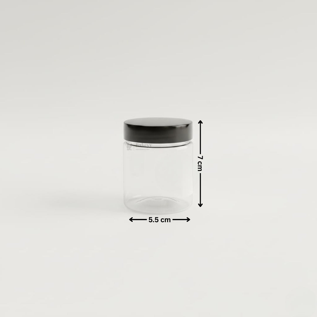 Clear Plastic Storage Jars with 53 mm Screw Lid | PET Jar With Black Lid | Multiple Sizes Available | Pack of 12