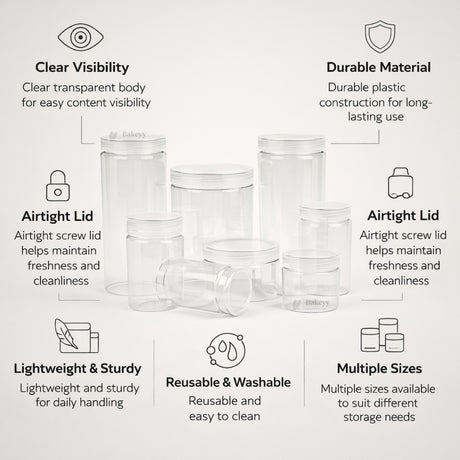 Clear Plastic Storage Jars with 83 mm Screw Lid | PET Jar With transparent Lid | Multiple Sizes Available | Pack of 12