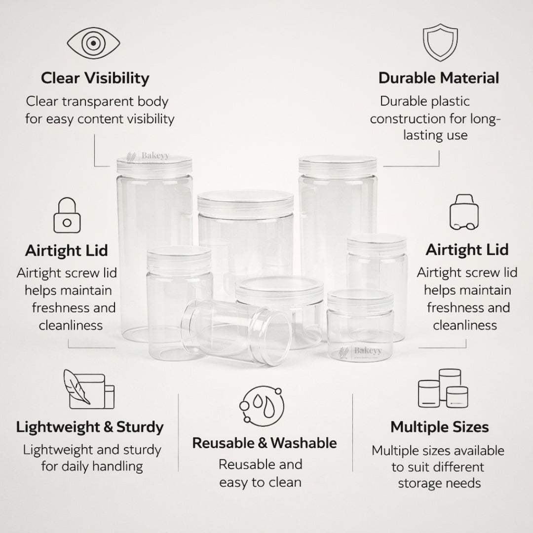 200ml Clear Plastic Storage Jars with 73 mm Screw Lid | PET Jar With transparent Lid | Multiple Sizes Available | Pack of 12