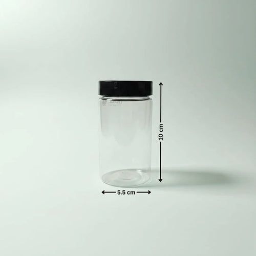 Clear Plastic Storage Jars with 53 mm Screw Lid | PET Jar With Black Lid | Multiple Sizes Available | Pack of 12