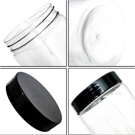 Clear Plastic Storage Jars with 53 mm Screw Lid | PET Jar With Black Lid | Multiple Sizes Available | Pack of 12