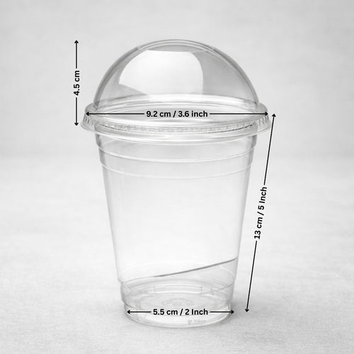 Clear Plastic Dome Lid Cup | 3 Capacity Options | 350ml, 375ml, 500ml | Transparent Disposable Beverage Cup | Pack of 50