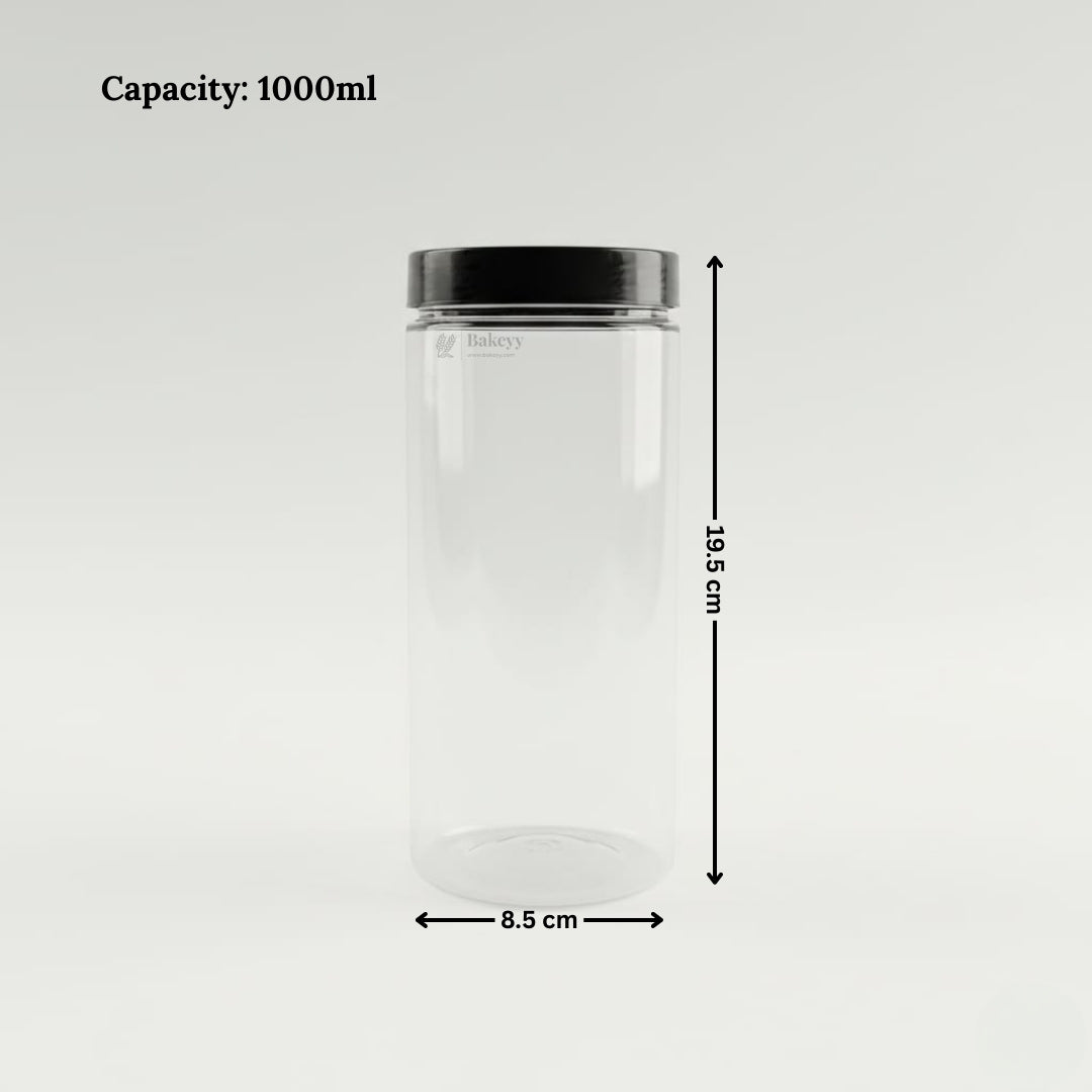 Clear Plastic Storage Jars with 83 mm Screw Lid | PET Jar With Black Lid | Multiple Sizes Available | Pack of 12