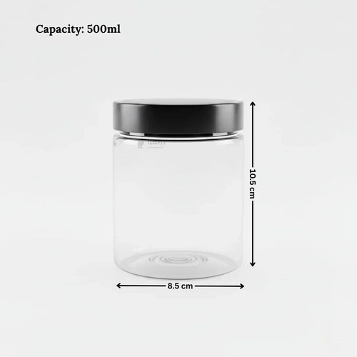 Clear Plastic Storage Jars with 83 mm Screw Lid | PET Jar With Black Lid | Multiple Sizes Available | Pack of 12