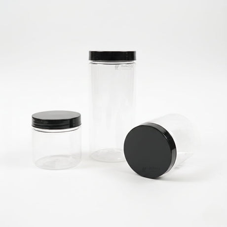 Clear Plastic Storage Jars with 83 mm Screw Lid | PET Jar With Black Lid | Multiple Sizes Available | Pack of 12