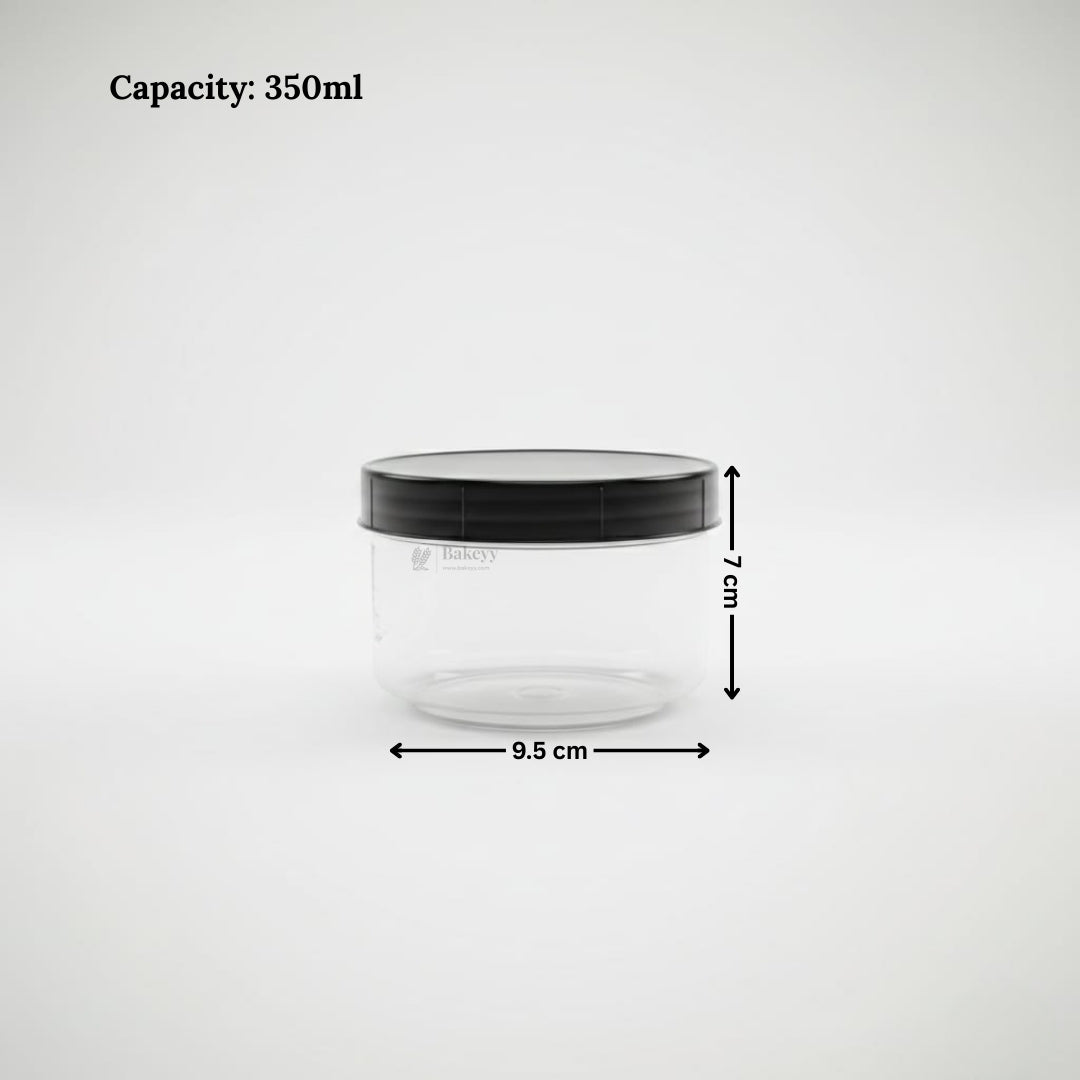 Clear Plastic Storage Jars with 96 mm Screw Lid | PET Jar With Black Lid | Multiple Sizes Available | Pack of 12