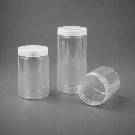 Clear Plastic Storage Jars with 83 mm Screw Lid | PET Jar With transparent Lid | Multiple Sizes Available | Pack of 12 - Bakeyy.com - India - Clear Plastic Storage Jars with 83 mm Screw Lid | PET Jar With transparent Lid | Multiple Sizes Available | Pack of 12 - 350ml 324.00