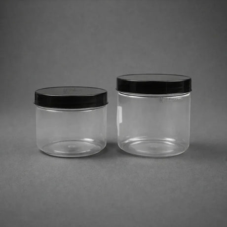 Clear Plastic Storage Jars with 96 mm Screw Lid | PET Jar With Black Lid | Multiple Sizes Available | Pack of 12 - Bakeyy.com - India - Clear Plastic Storage Jars with 96 mm Screw Lid | PET Jar With Black Lid | Multiple Sizes Available | Pack of 12 - 350ml 360.00