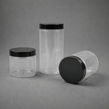 Clear Plastic Storage Jars with 83 mm Screw Lid | PET Jar With Black Lid | Multiple Sizes Available | Pack of 12