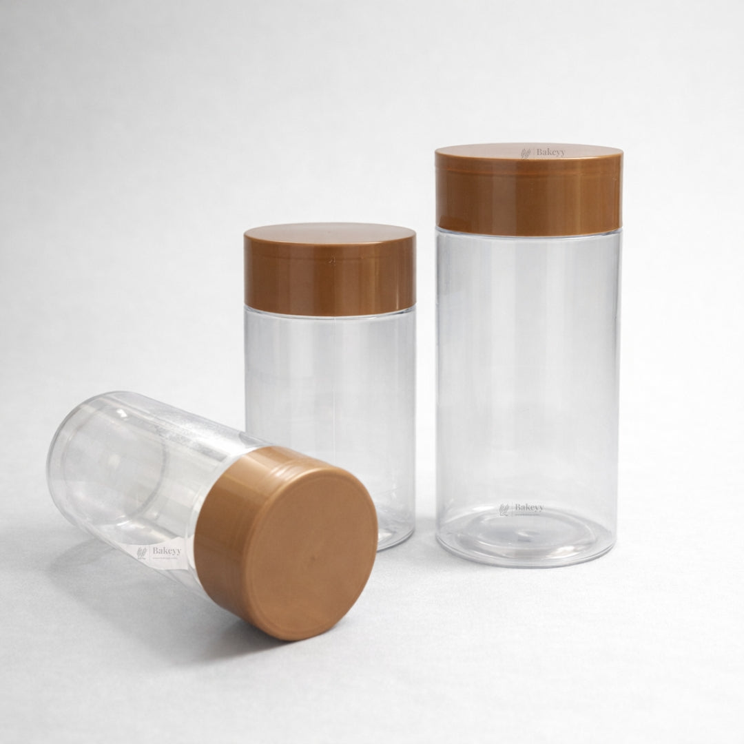 Clear Plastic Storage Jars with 83mm and 63mm Screw Lid | PET Jar With Brown Lid | Multiple Sizes Available | Pack of 12