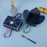 Luxury Navy Blue Foldable Gift Box with Leather Handles | Pack of 10