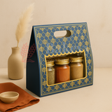 10x4x8 Inch | Royal Blue & Gold Window Gift Box with Handle | Luxury Festive Hamper Packaging | Pack of 1