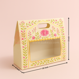 10x4x8 Inch | Pink Floral Window Gift Box with Handle | Luxury Festive Hamper Packaging | Pack of 1