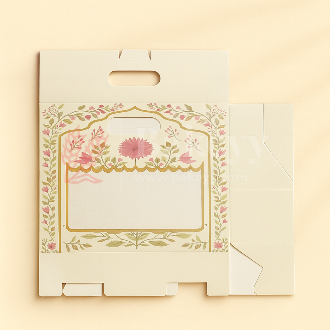 10x4x8 Inch | Pink Floral Window Gift Box with Handle | Luxury Festive Hamper Packaging | Pack of 1
