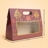 10x4x8 Inch | Purple Floral Window Gift Box with Handle | Luxury Festive Hamper Packaging | Pack of 1
