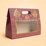 10x4x8 Inch | Purple Floral Window Gift Box with Handle | Luxury Festive Hamper Packaging | Pack of 1