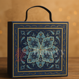 8x8x4 Inch | Royal Blue Persian Design Hamper Box with Leather Handle | Pack of 1