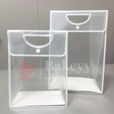 Transparent Gift Bag with Button Lock - White | Oval‑Cut Handle | Pack Of 12