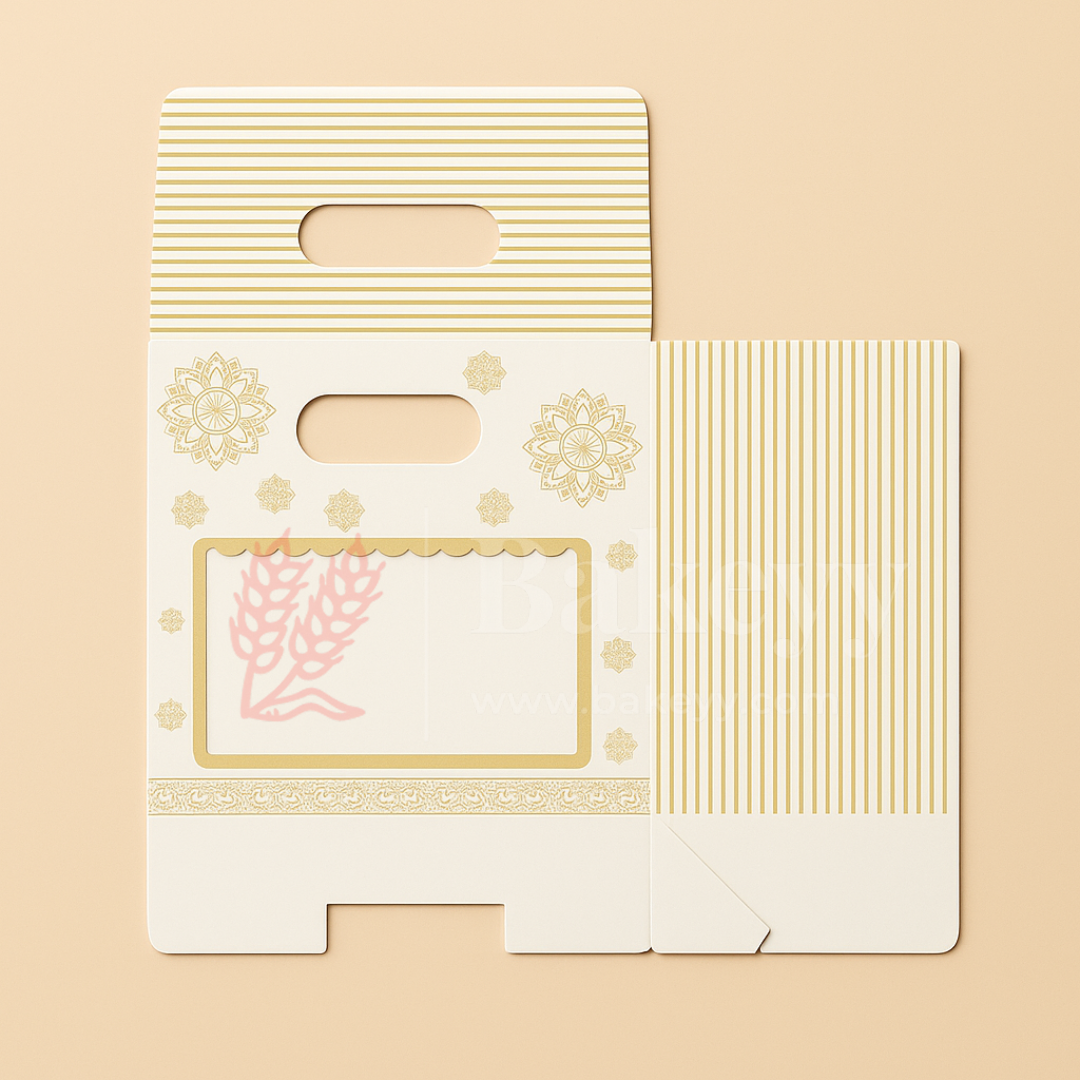 19 × 9 × 20 Cm | Elegant White and Gold Floral Window Gift Box with Handle | Luxury Festive Hamper Packaging | Pack of 10