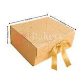 10x8x4 Inch | Golden Geometric Print Collapsible Hamper Box with Ribbon | Pack of 1