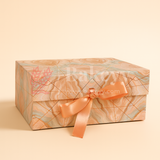 10x8x4 Inch | Peach & Aqua Marble Print Collapsible Gift Box with Ribbon | Pack of 1