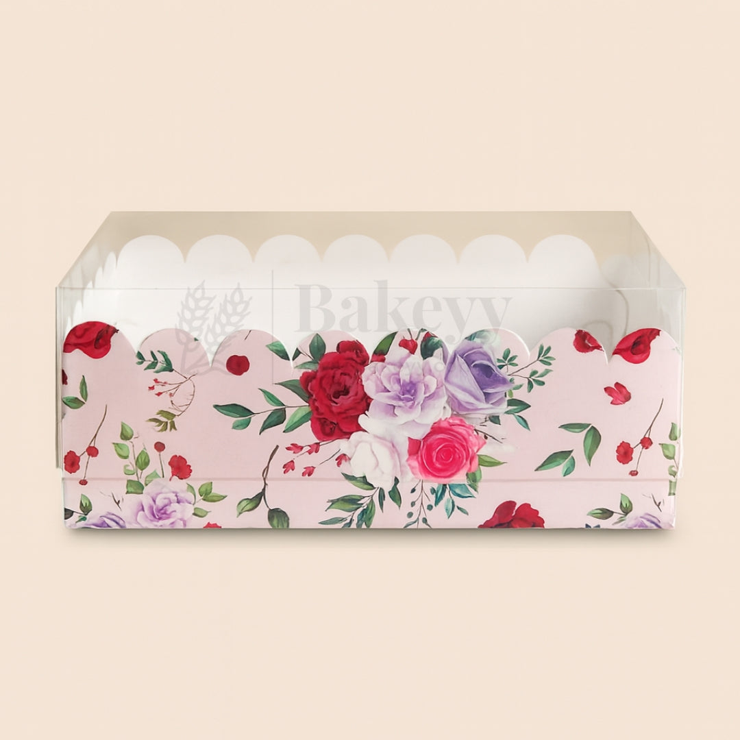 Pink Floral Print 2 Borwnie Box With Transparent Lid | Pack of 50