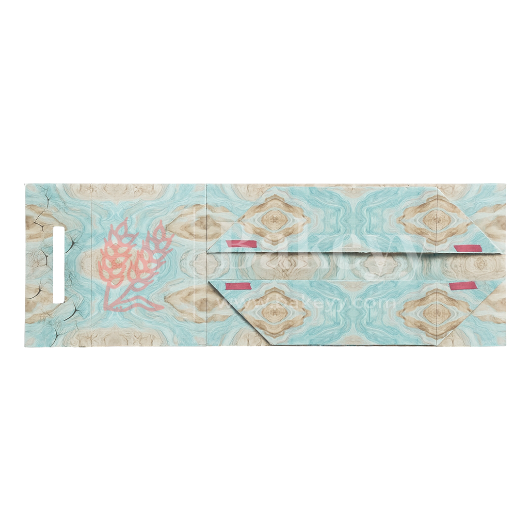 10x8x4 Inch | Peach & Aqua Marble Print Collapsible Gift Box with Ribbon | Pack of 1
