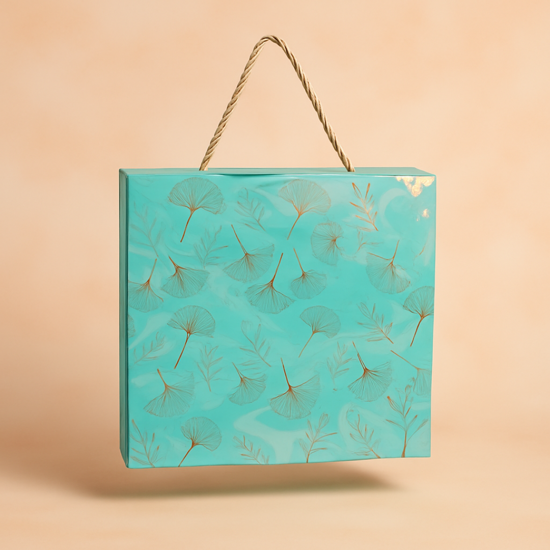 10x10x4 Inch | Aqua Blue Floral Print Collapsible Hamper Box with Rope Handle & 4 Cavities | Pack of 1