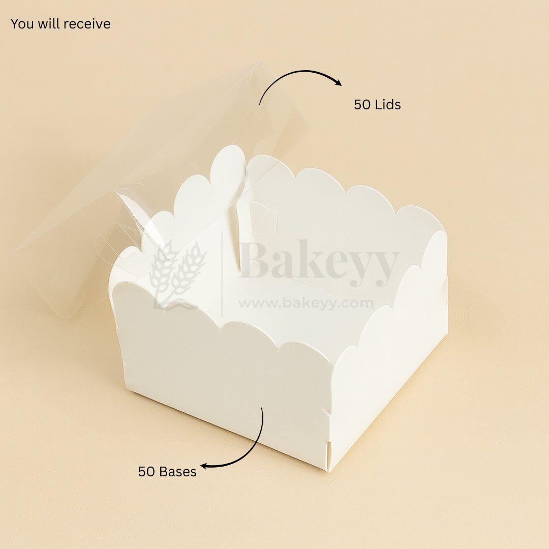 White Colour 1 Brownie Box With Transparent Lid | Pack of 50