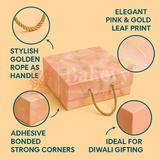 10x10x4 Inch | Peach Floral Print Collapsible Hamper Box with Rope Handle | Pack of 1