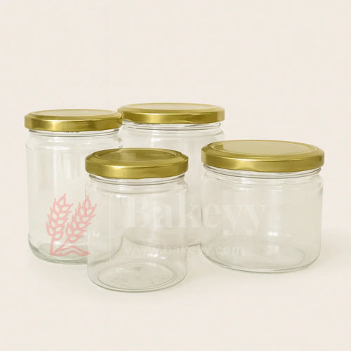 Elegant Clear Storage Jars with Stylish Golden Lids | Pack of 12 - Bakeyy.com - India - Elegant Clear Storage Jars with Stylish Golden Lids | Pack of 12 - 200 ml