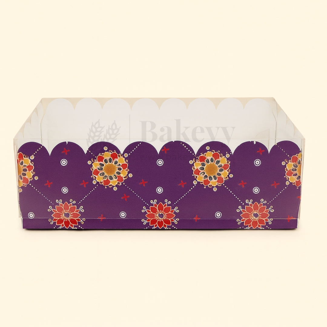 Purple Floral 2 Brownie Box With Transparent Lid | Pack of 50