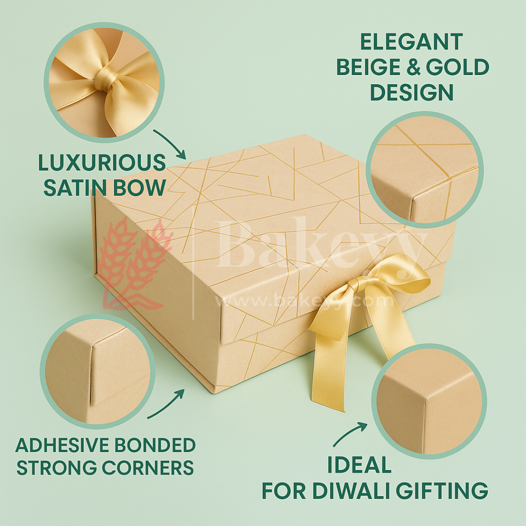 10x8x4 Inch | Golden Geometric Print Collapsible Hamper Box with Ribbon | Pack of 1