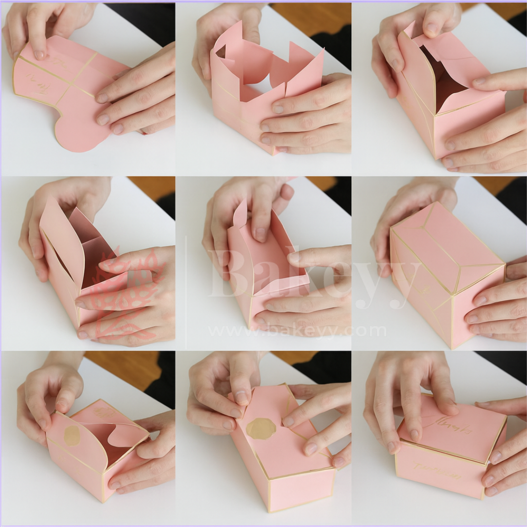 Pastel Pink Foldable Gift Box with Leather Handles | Pack of 10