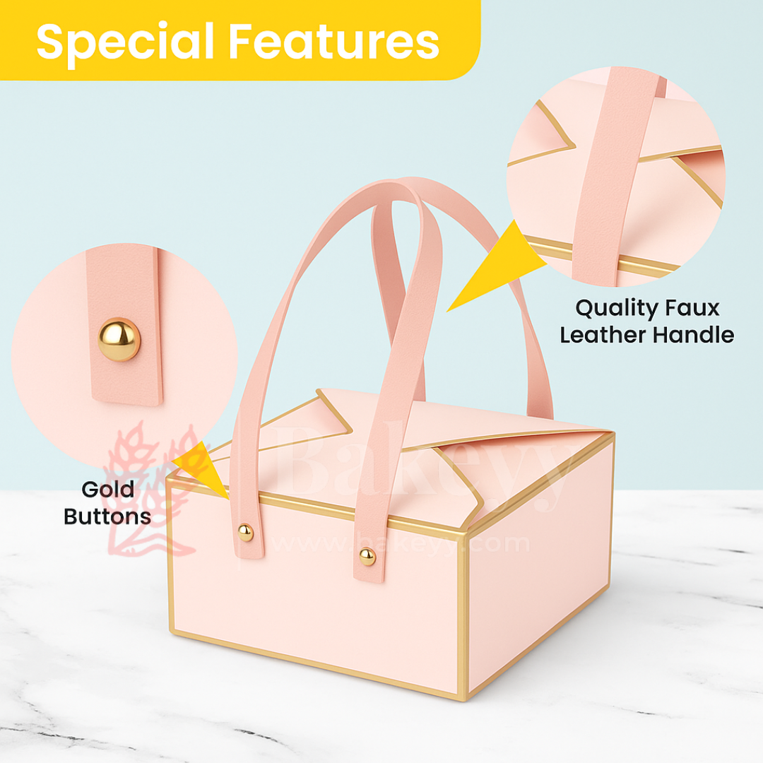 Pastel Pink Foldable Gift Box with Leather Handles | Pack of 10