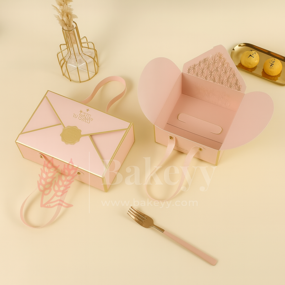 Pastel Pink Foldable Gift Box with Leather Handles | Pack of 10