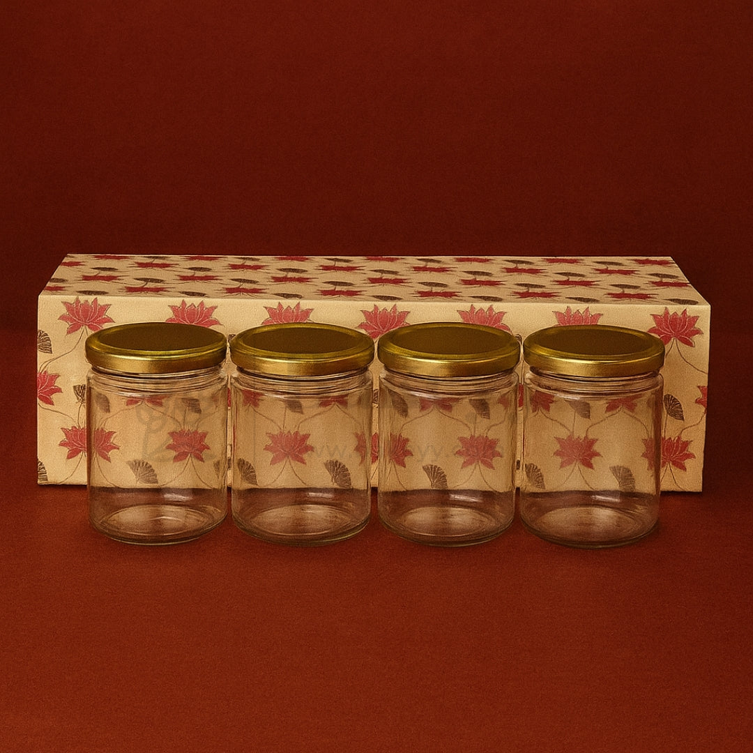 4 Jar Cream Colour Printed Hamper Box | 1 Piece