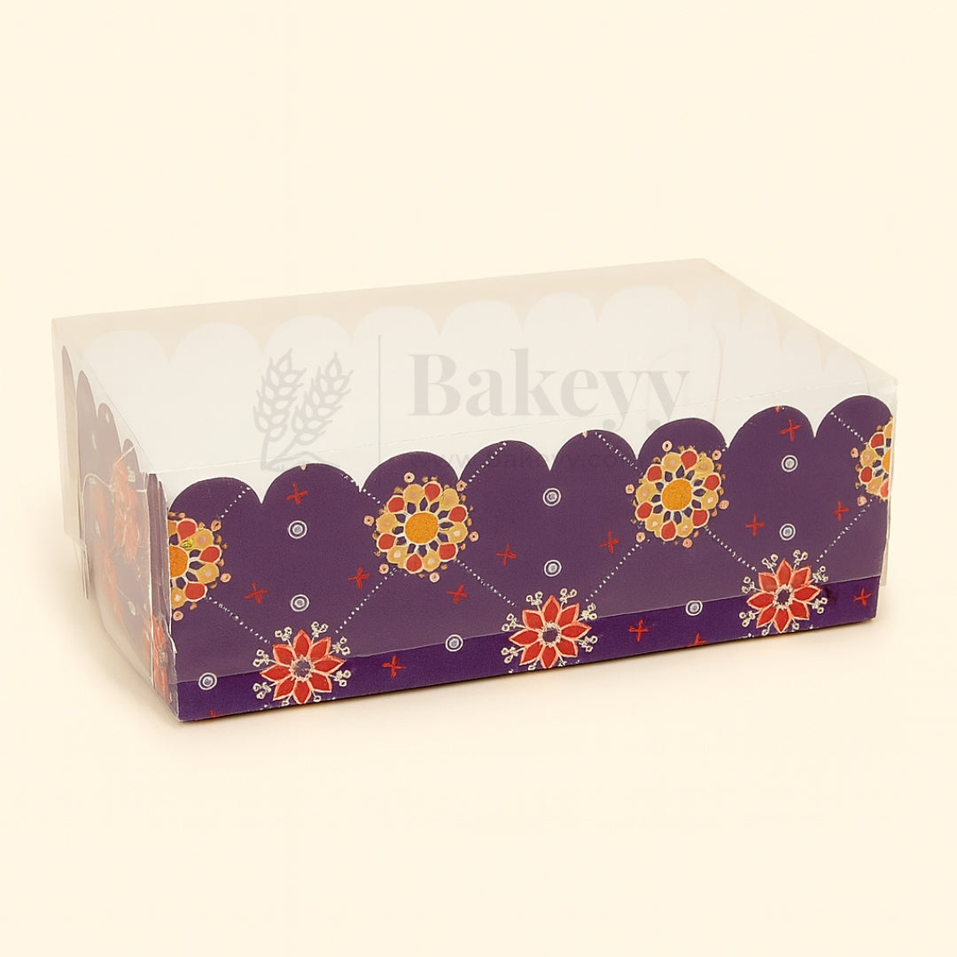 Purple Floral 2 Brownie Box With Transparent Lid | Pack of 50