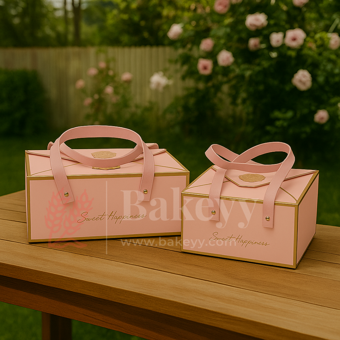 Pastel Pink Foldable Gift Box with Leather Handles | Pack of 10