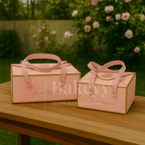 Pastel Pink Foldable Gift Box with Leather Handles | Pack of 10