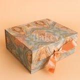 10x8x4 Inch | Peach & Aqua Marble Print Collapsible Gift Box with Ribbon | Pack of 1
