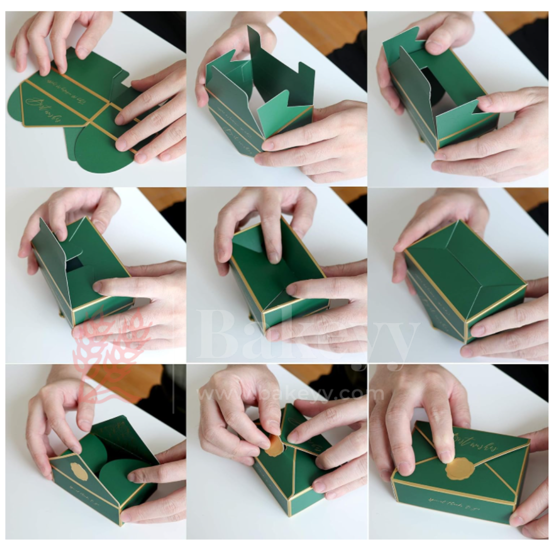 Luxury Dark Green Foldable Gift Box with Leather Handles | Pack of 10
