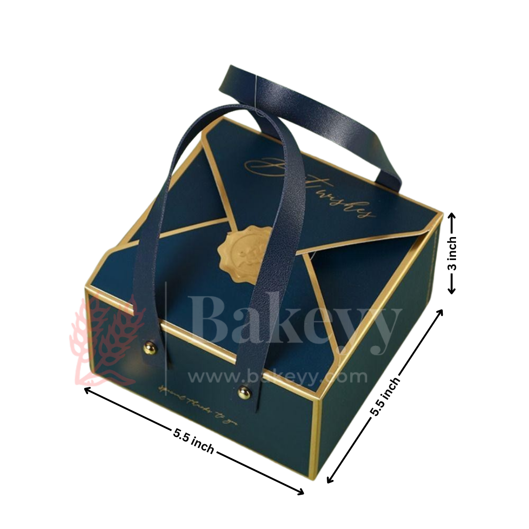 Luxury Navy Blue Foldable Gift Box with Leather Handles | Pack of 10