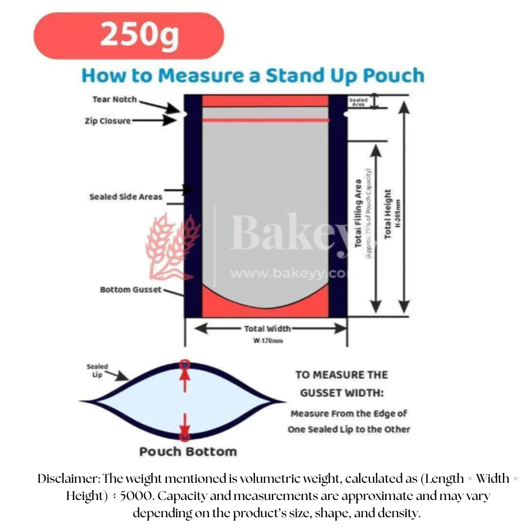 250 gm | 13x22 CM | Zip Lock Pouch | Clear Stand-up Pouch | Standing Pouch | 110 GSM | Pack of 100