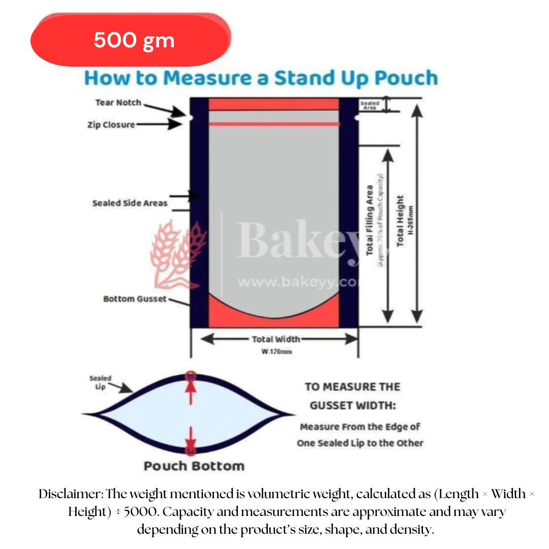 500g | 24x16Cm | Premium Stand-Up Kraft Pouch With Full Window | Resealable, Durable & Food-Safe Packaging | Pack Of 100