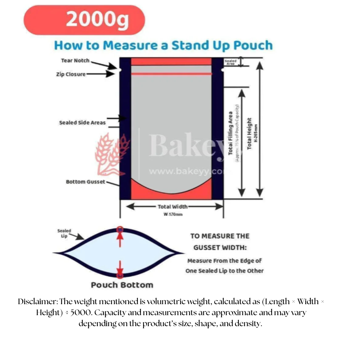2 Kg | 20x30x5cm | Kraft Zip Lock Pouch | Window Brown Zip lock Pouch | Standing Pouch | Pack of 100